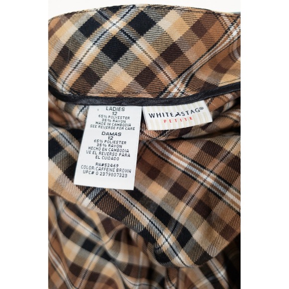 Vintage White Stag Skirt Womens 12P Brown Plaid Bias Cut Preppy Dark Academia - Picture 5 of 12
